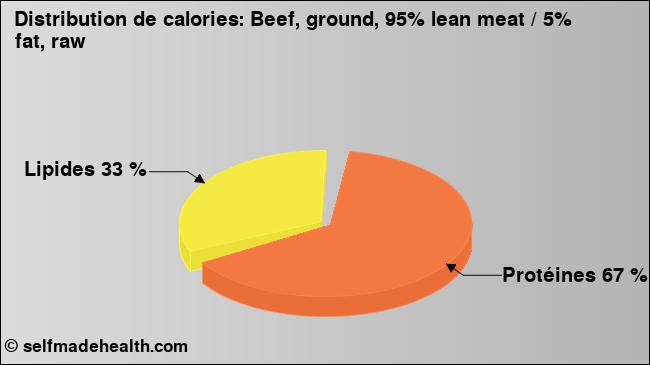 Calories: Beef, ground, 95% lean meat / 5% fat, raw (diagramme, valeurs nutritives)