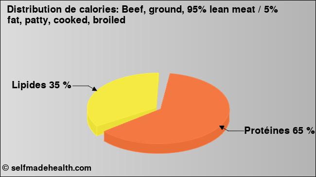 Calories: Beef, ground, 95% lean meat / 5% fat, patty, cooked, broiled (diagramme, valeurs nutritives)